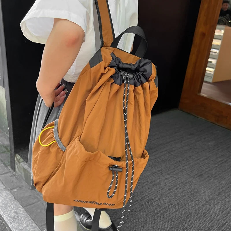 Lightweight Drawstring Backpack – Large Capacity Nylon Travel Bag