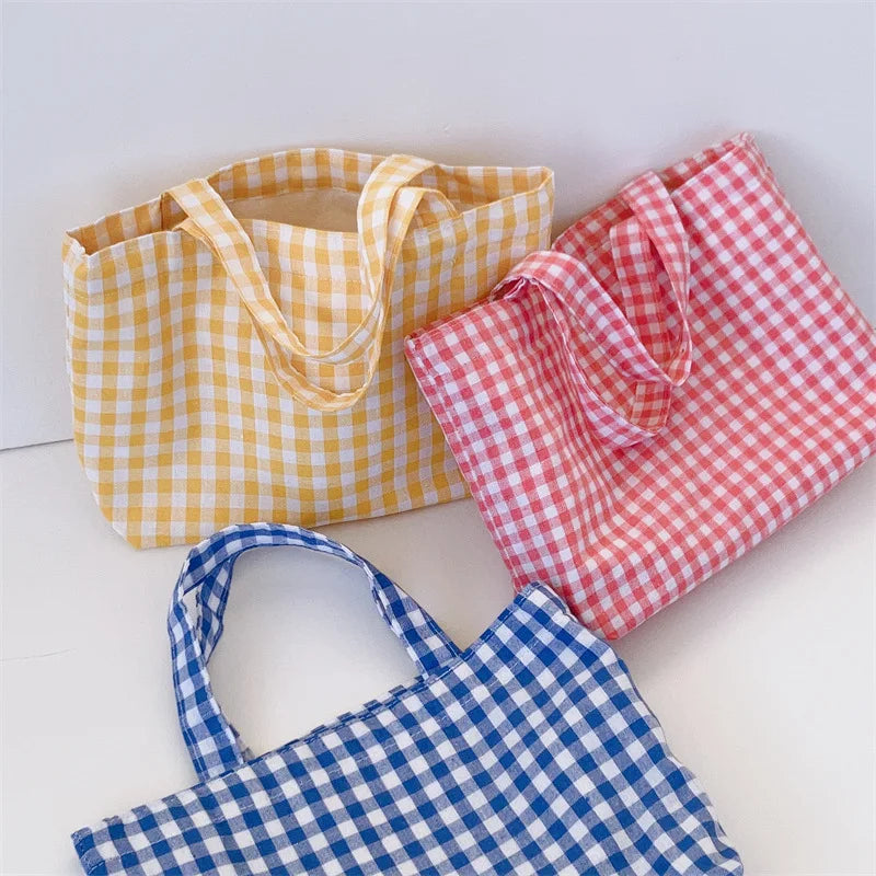 Women's Plaid Tote Bag – Small Retro Shoulder Purse Bento Handbag