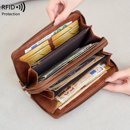 RFID Women's Long Wallet – Double Zipper Large Capacity Wristlet
