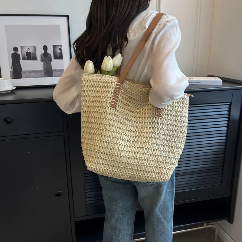 Straw Beach Tote Bag – Women's Woven Shoulder Bag