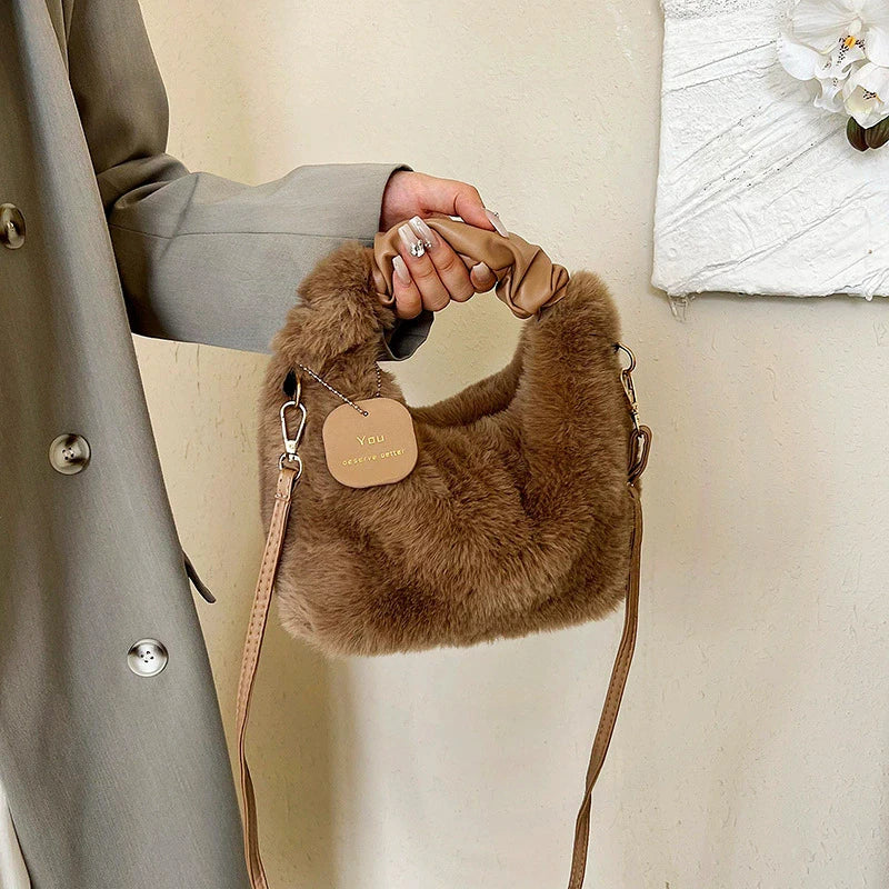 Women's Faux Fur Half-Moon Crossbody Bag