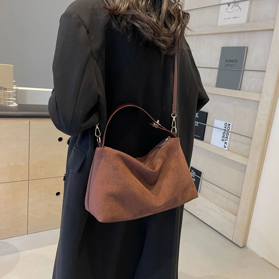 Crossbody Shoulder Bag for Women – Textured Suede Small Tote