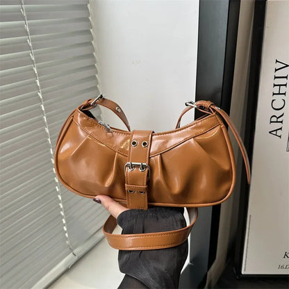 Y2K Buckle Shoulder Bag PU Leather Crossbody for Women