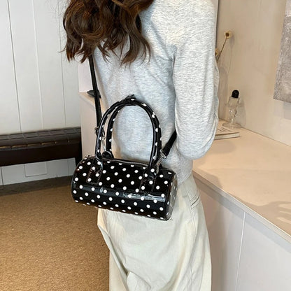 Crossbody Bag Women Barrel Shape Mini Top Handle Purse Pu Leather Polka Dot Cute Handbag Adjustable