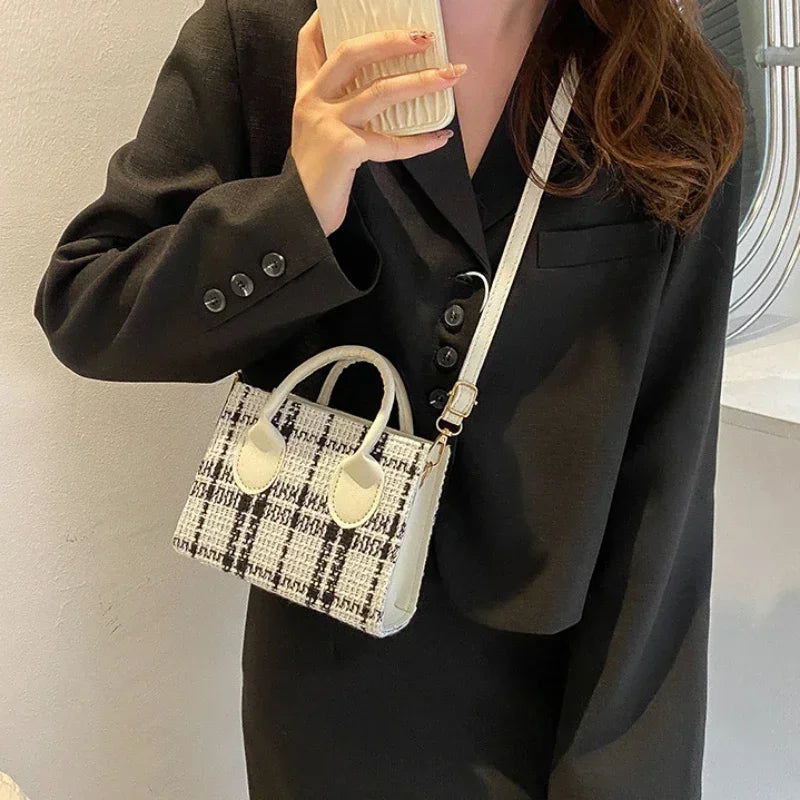 Mini Check Pattern Crossbody Bag – Lightweight Women's Shoulder Handbag