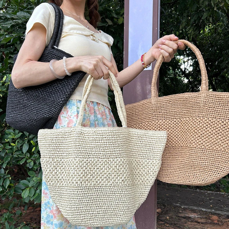 Straw Woven Tote Bag – Women's Large Capacity Beach Basket Bag