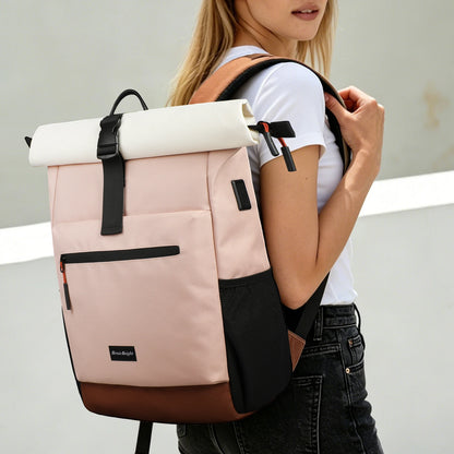 Women's Expandable Laptop Backpack – 15.6" Roll-Top School Bag