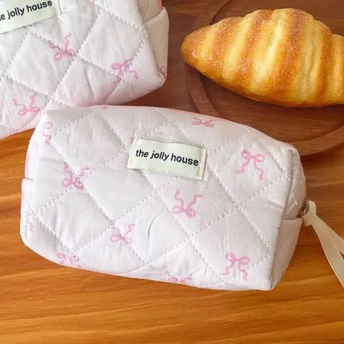Quilted Floral Cotton Makeup Bag with Zipper