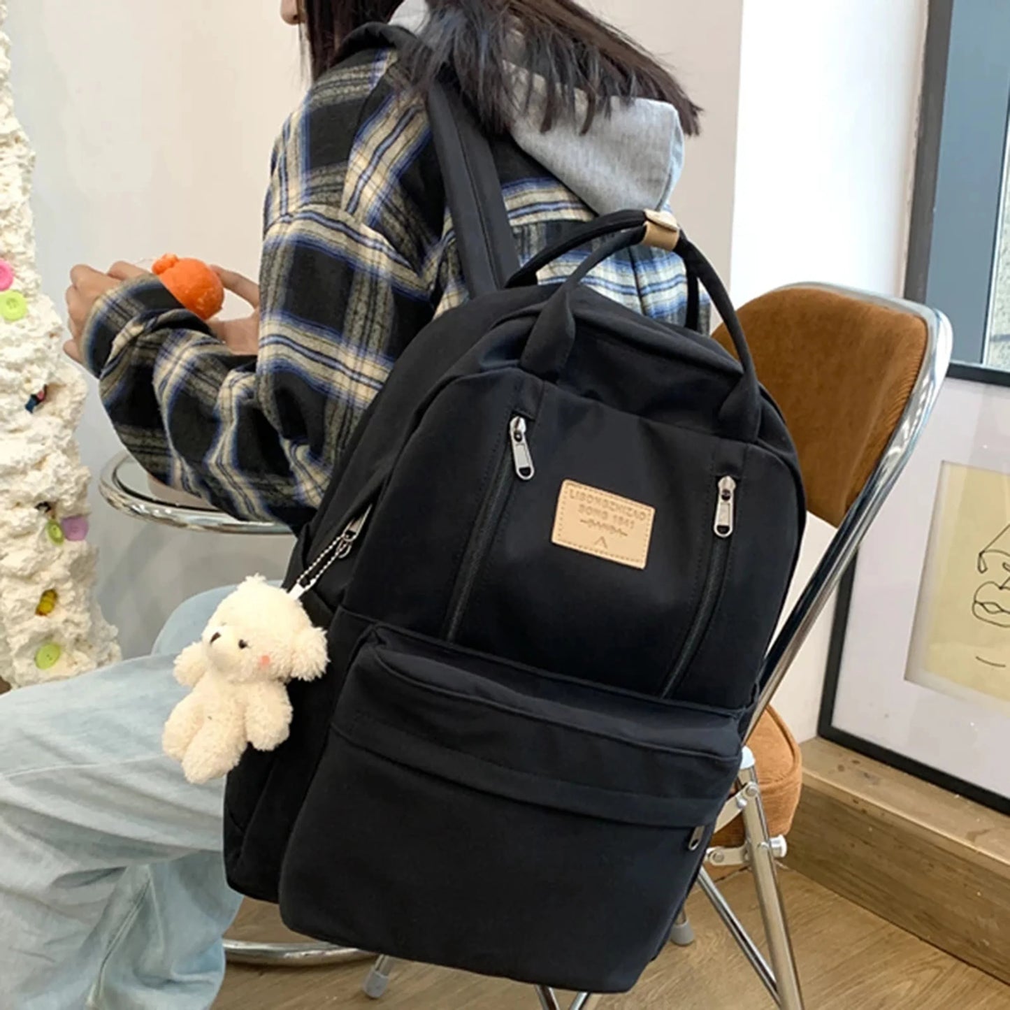 Waterproof Women's School Backpack with Free Bear Charm