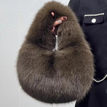 Faux Fur Fluffy Clutch Bag – Women's Winter Shoulder Purse