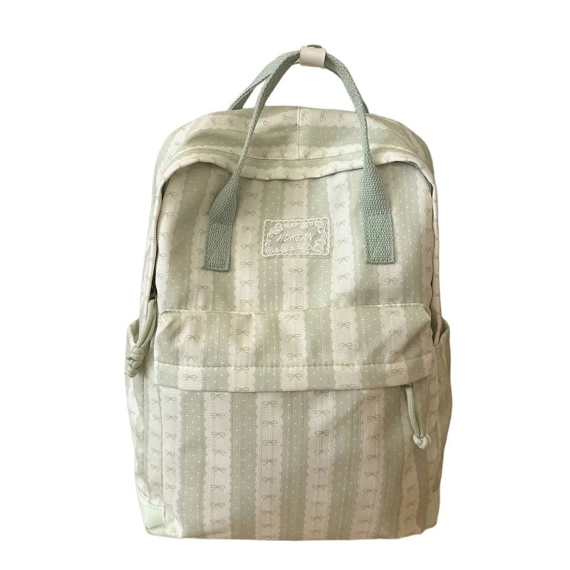 Cute Bow Print Striped Backpack – Lightweight School Bag for Women