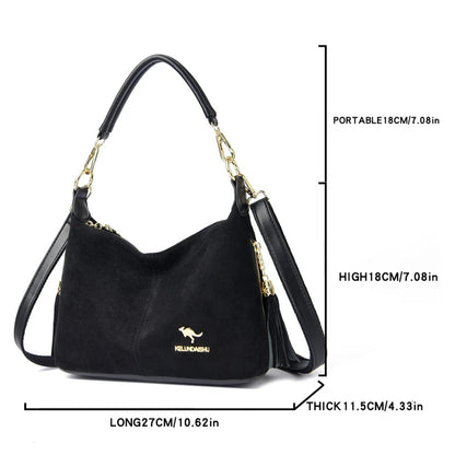 Women's Faux Suede Crossbody Shoulder Bag with Tassel