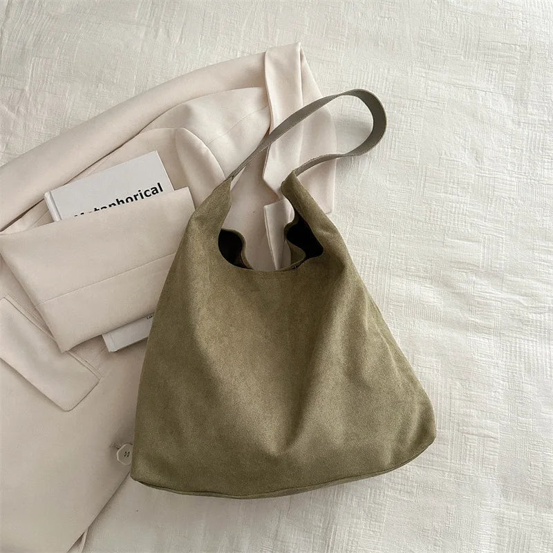 Faux Suede Large Tote Bag for Women – Retro Shoulder Hobo Handbag