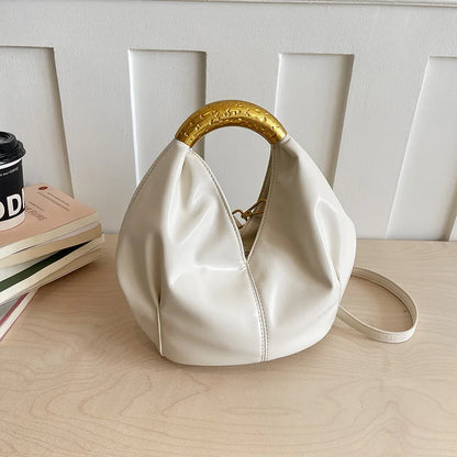 Moods Retro Gold Ring Handle Women Hobo Bag Soft Vegan Leather Shoulder Crossbody Purse Elegant