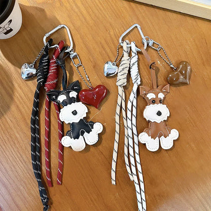 Cute Puppy Heart Pendant Keychain with Woven Rope Bag Charm