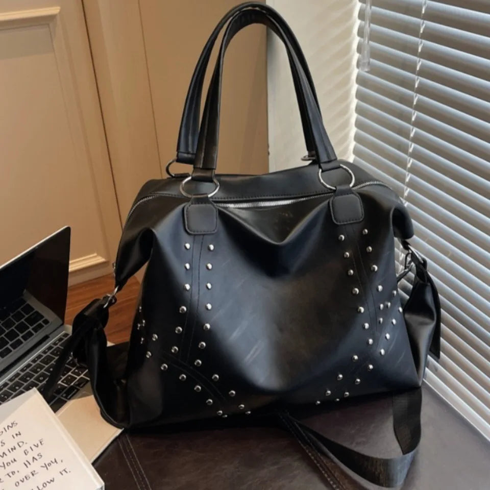 Rivet PU Leather Women's Shoulder Bag – Large Moto Tote