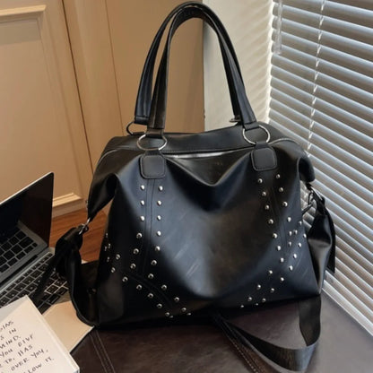 Rivet PU Leather Women's Shoulder Bag – Large Moto Tote