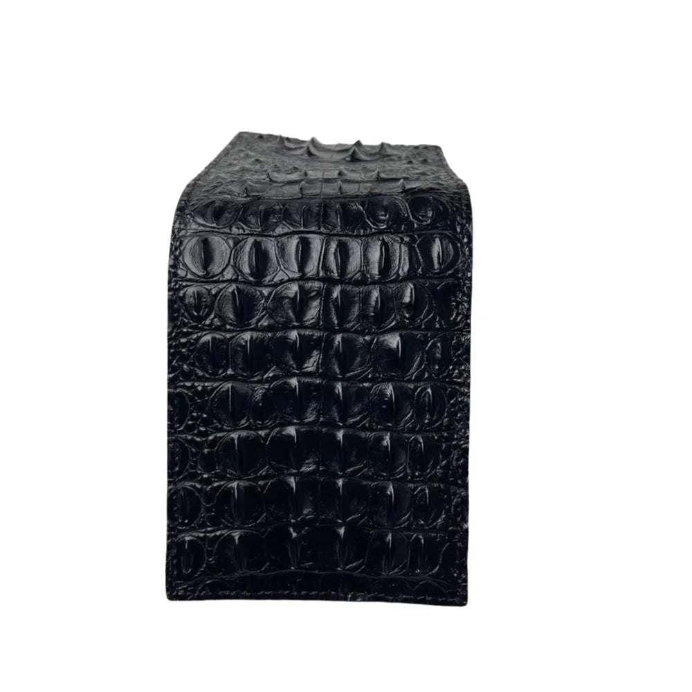 Crocodile Leather Men's Bifold Card Wallet – Black