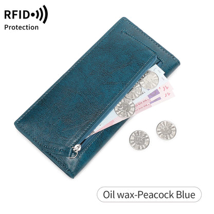 RFID Blocking Slim Bifold Wallet for Women with Zipper Coin Pocket