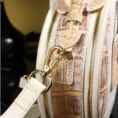 Genuine Crocodile Leather Round Handbag for Women – Luxury Small Shoulder Bag