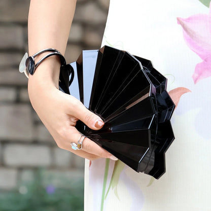 Fan-Shaped Metallic Clutch Bag with Chain Strap