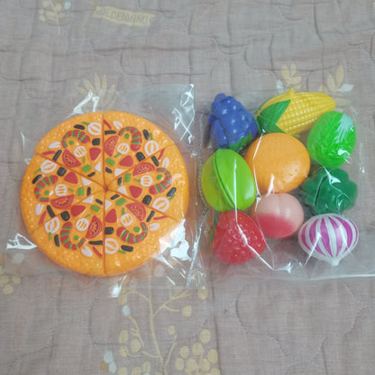 Kids Pretend Play Pizza & Fruit Cutting Kitchen Toy Set