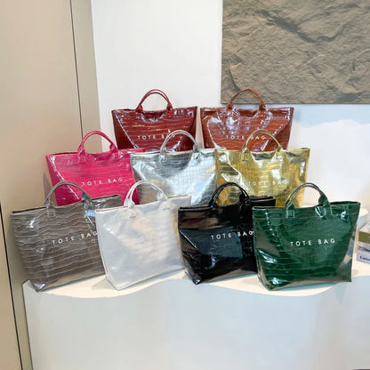 Crocodile Embossed Tote Bag – Large Capacity Luxury Hobo Handbag for Women