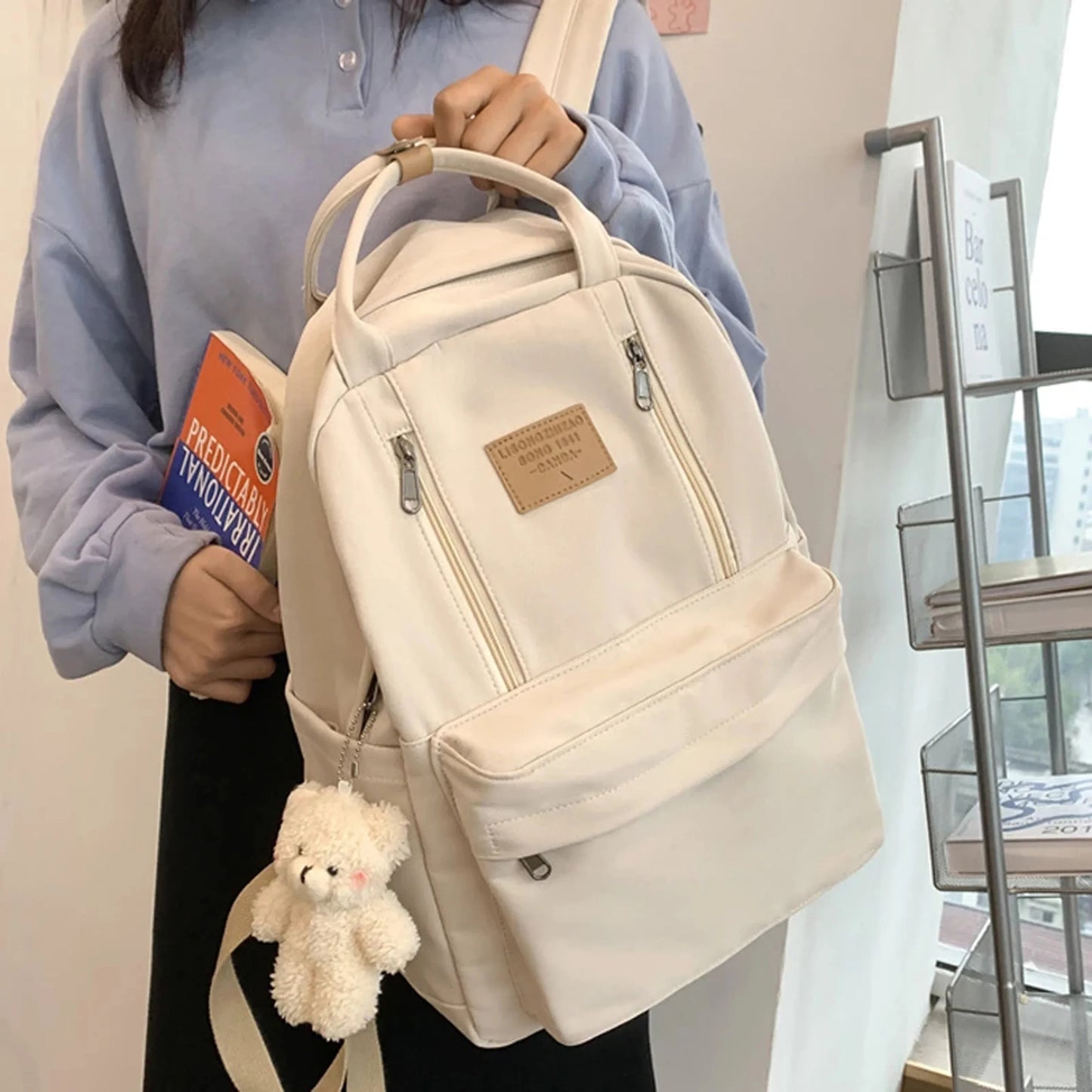 Waterproof Women's School Backpack with Free Bear Charm