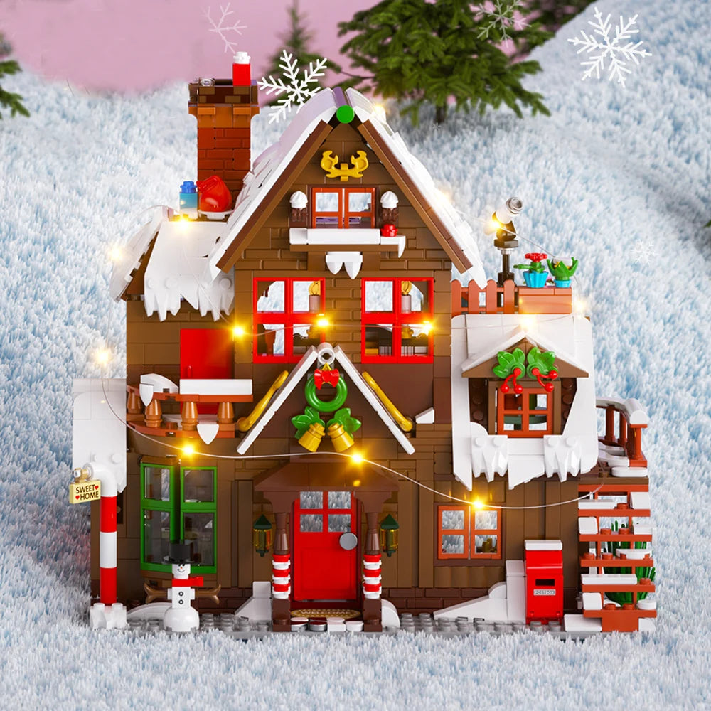 Christmas Winter Village Cabin Building Blocks Set with LED Lights