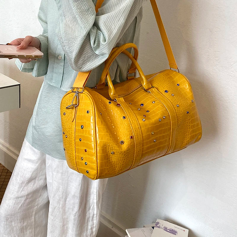 Moods Alligator Grain Big Duffel Bags Women Luxury Designer Handbags Diamond Decor Large Capacity