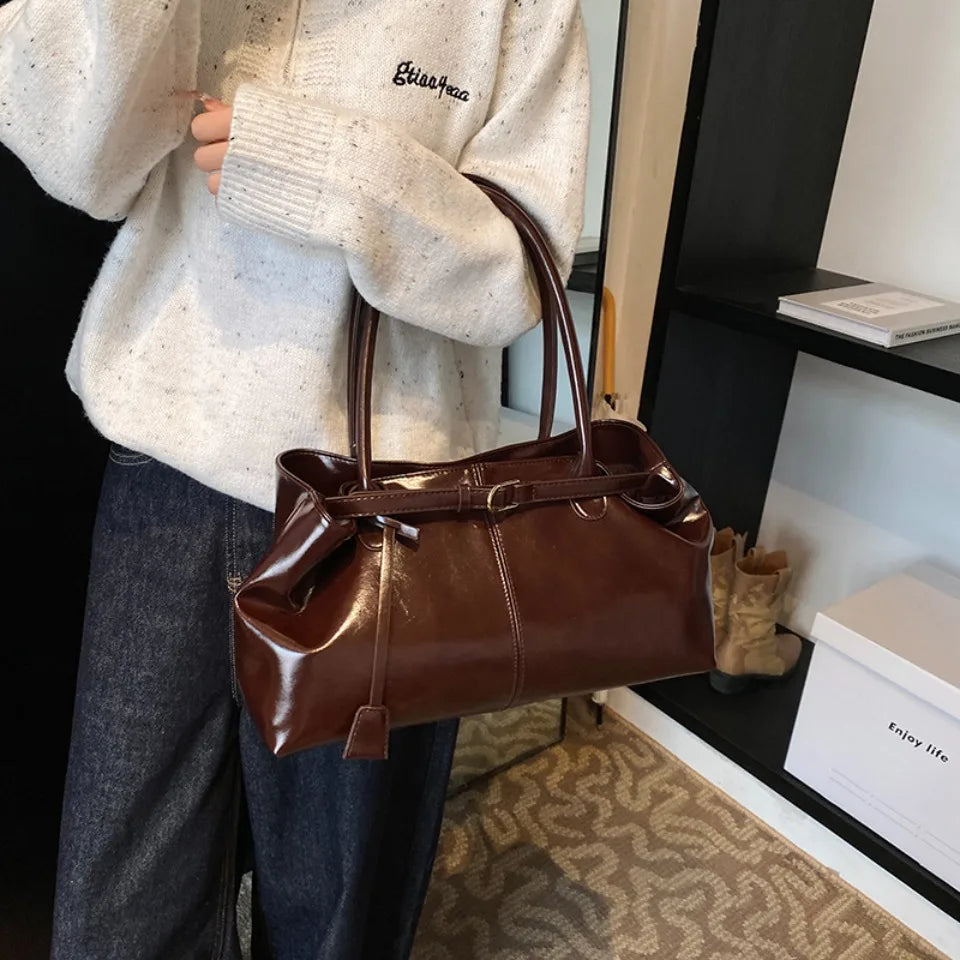 Leather Hobo Handbag – Slouchy Shoulder Tote Bag for Women
