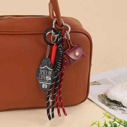 Handmade Nylon Rope Bag Charm Keychain with Mini Bag & Eiffel Tower Pendant