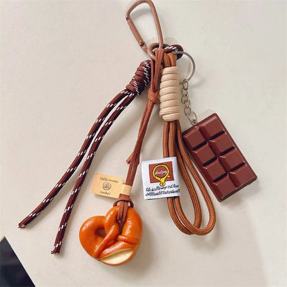 Cute Food Keychain – Pretzel & Chocolate Braided Rope Pendant