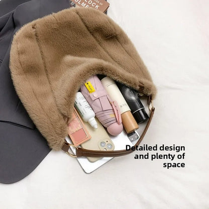 Winter Shoulder Bag Large Capacity Commuting Tote Handle Women Plush Fur Comfortable Versatile