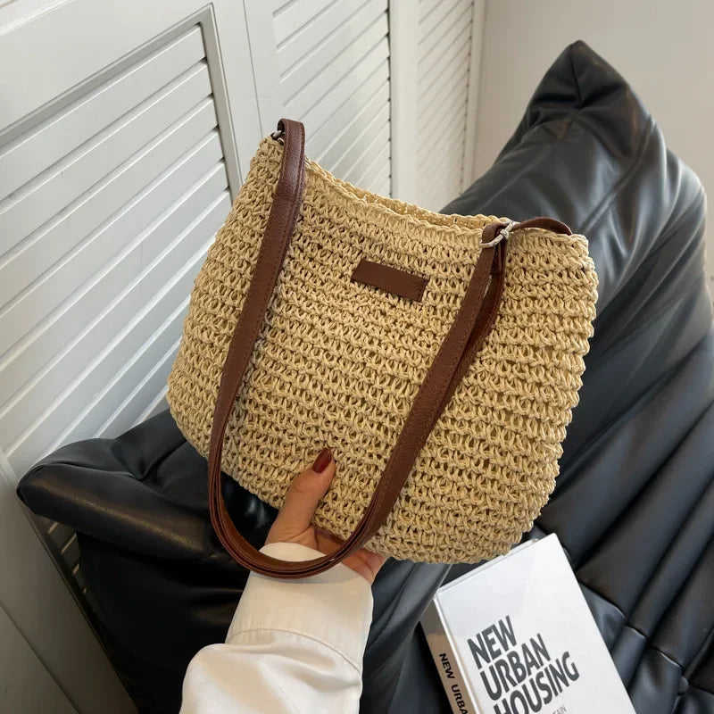 Woven Straw Shoulder Bag Women's Bohemian Crossbody Tote