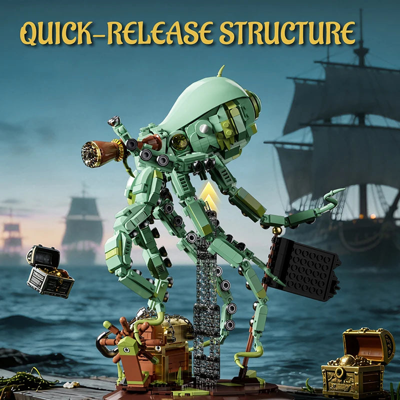 Pirate Octopus Sea Monster Building Blocks – Adventure Treasure Hunt Set