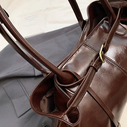 Vintage Leather Shoulder Tote Bag for Women – Large Capacity
