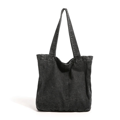 Washed Denim Tote Bag for Women – Large Vintage Shoulder Shopper Bag