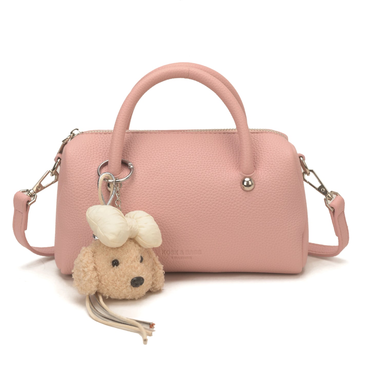 Women's Leather Top Handle Bag – Crossbody Shoulder Purse with Pendant