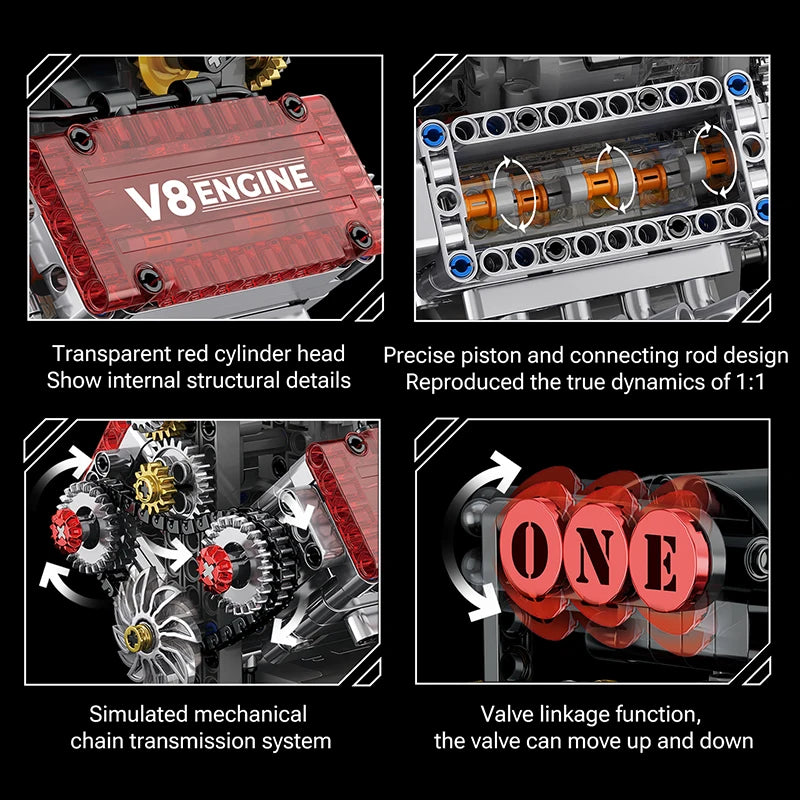 V8 Engine Motorized Building Blocks Set – Technic Model