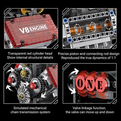 V8 Engine Motorized Building Blocks Set – Technic Model