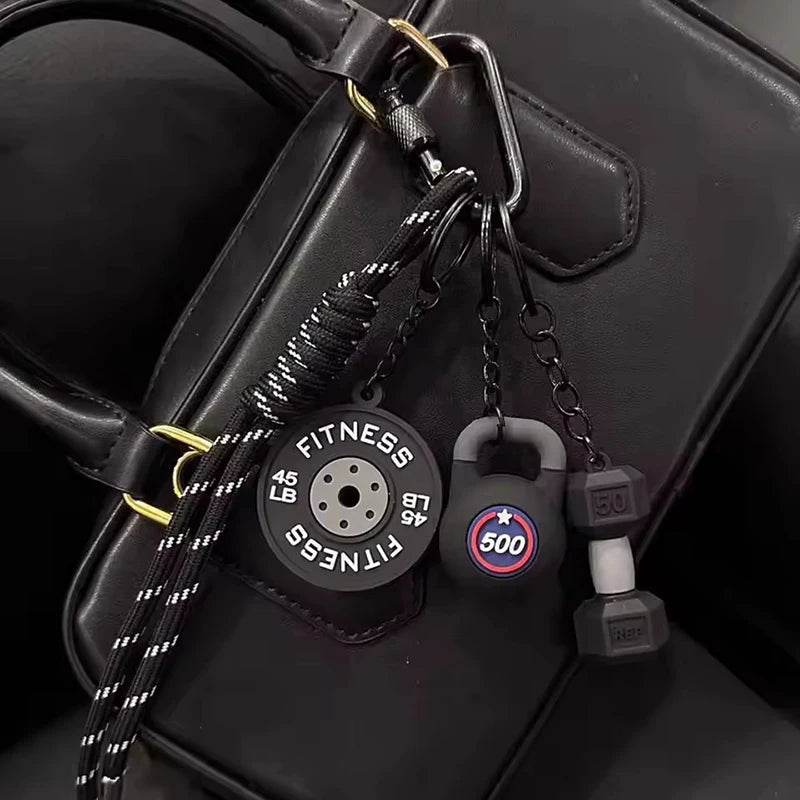 Gym Keychain Lanyard – Dumbbell, Weight Plate & Kettlebell Charms