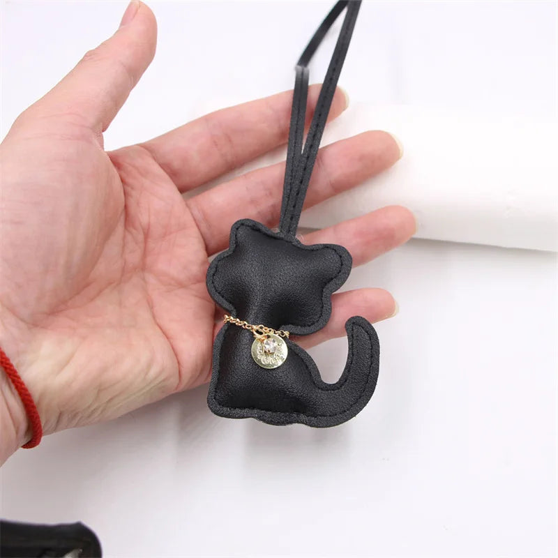 PU Leather Keychain Bag Charm Pendant – Cute Cat Star Design for Women