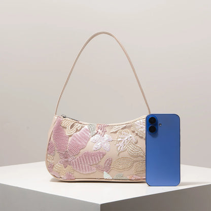Floral Sequin Embroidery Shoulder Bag