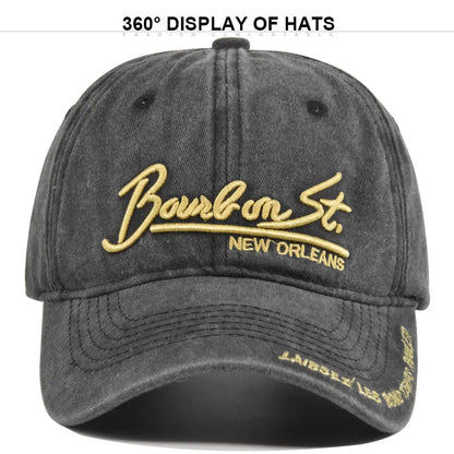 Washed Denim Baseball Cap – Bourbon St. New Orleans Embroidery