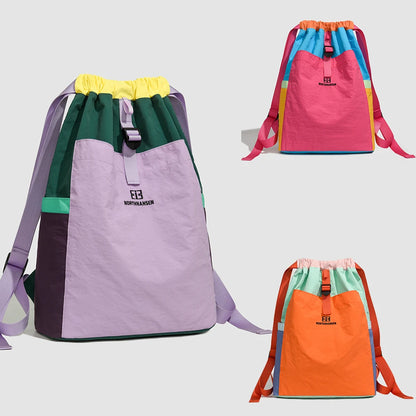 Drawstring Sports Backpack Multi-Color Patchwork Tennis Bag