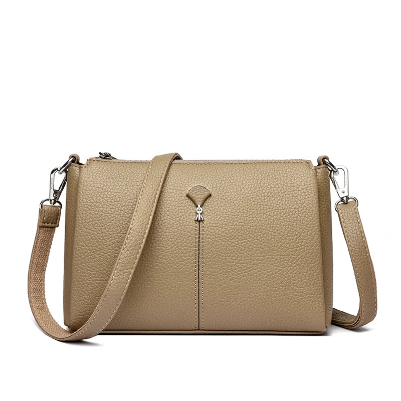 Leather Crossbody Bag for Women – 3-Layer Elegant Shoulder Purse