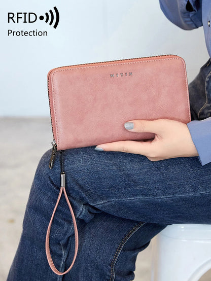 RFID Blocking Women's Long Clutch Wallet – Zip Wristlet Purse
