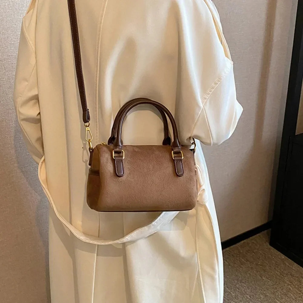 Faux Suede Crossbody Bag - Women's Small Shoulder Bag
