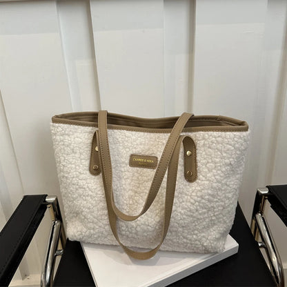 Lamb Wool Tote Bag – Women's Plush Shoulder Handbag